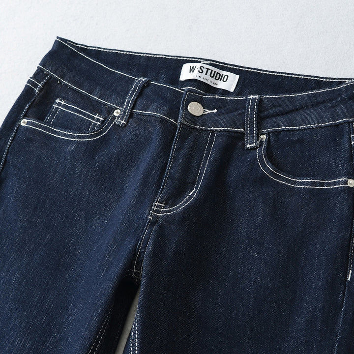 Damen Flared-Jeans mit dekorativer Mittelnaht und Kontrastnähten Drune