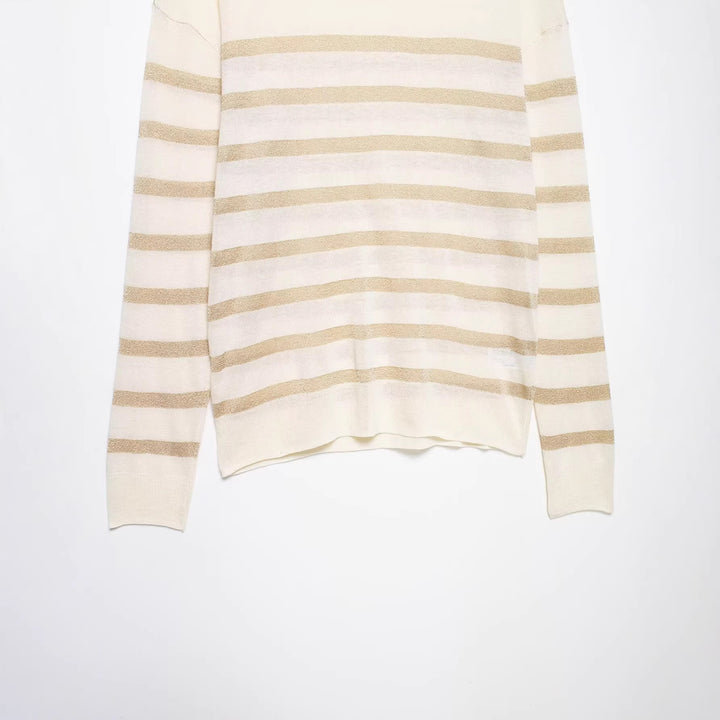 Damen Leichter gestreifter Feinstrickpullover mit Metallic‑Streifen und Rundhalsausschnitt Drune