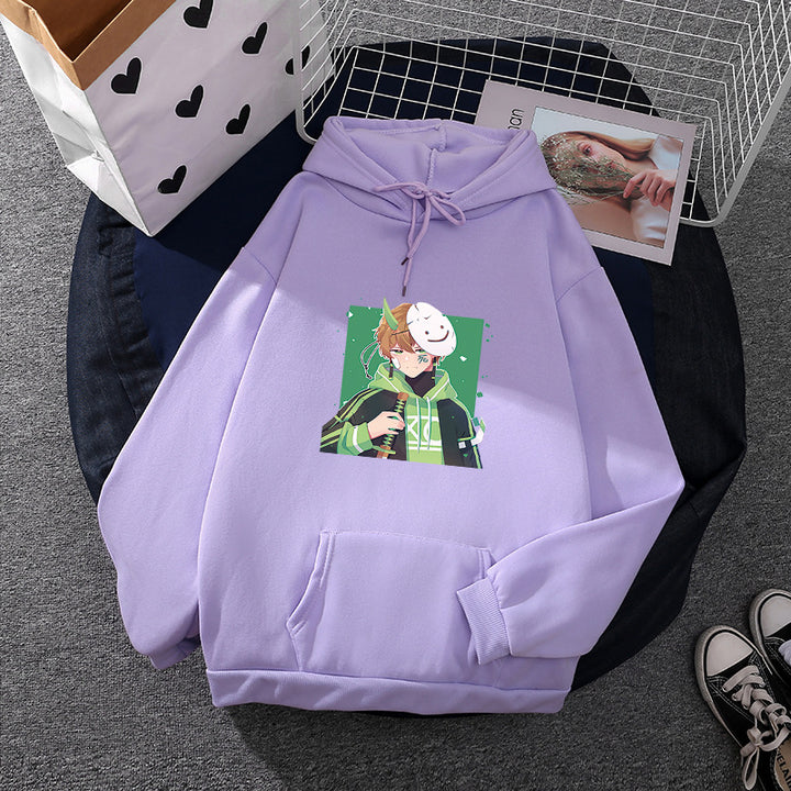 Damen nan Kapuzenpullover mit geprintetem Manga-Motiv und weichem Fleece-Innenfutter Drune