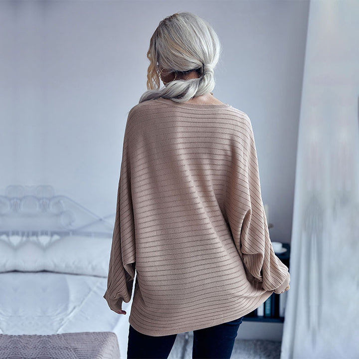 Damen Oversize-Feinstrickpullover mit horizontalem Rippdetail und Rundhalsausschnitt Drune