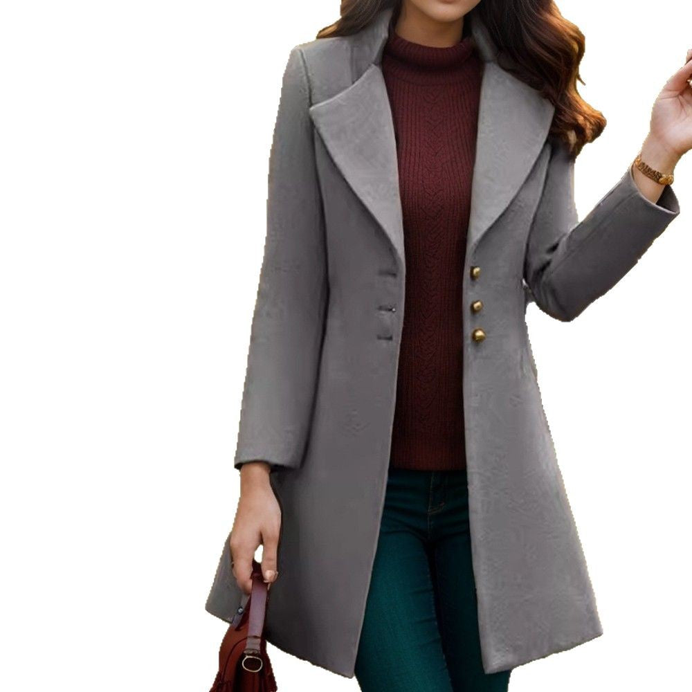 Damen eleganter Mantel mit klassischem Schnitt und dekorativen Knöpfen Drune