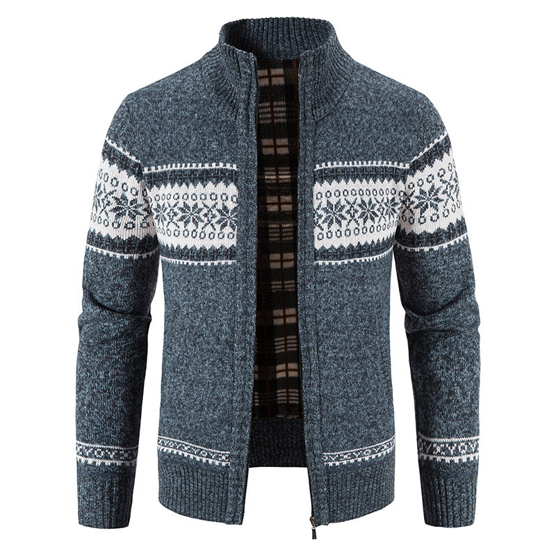Herren Grobgestrickte Norweger-Strickjacke mit durchgehendem Reißverschluss und karierter Fleece-Innenlage Drune
