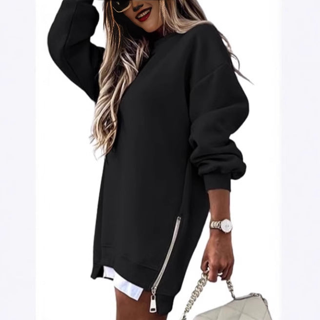 Damen Oversized Kapuzenpullover Kleid mit verdecktem Reißverschluss Drune