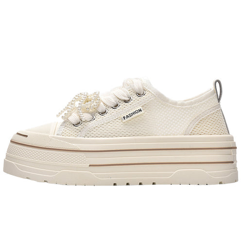 Damen Plateausneaker mit modischem Mesh-Obermaterial und trendigen Perlendetails Drune