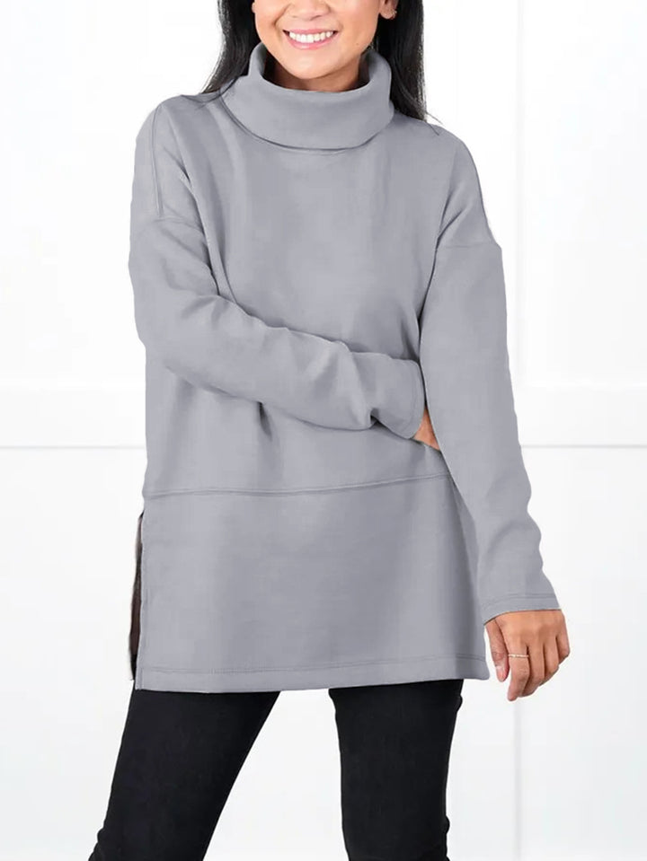 Damen Oversize Sweat-Tunika mit hohem Rollkragen, seitlichen Schlitzen und verlängertem Saum Drune