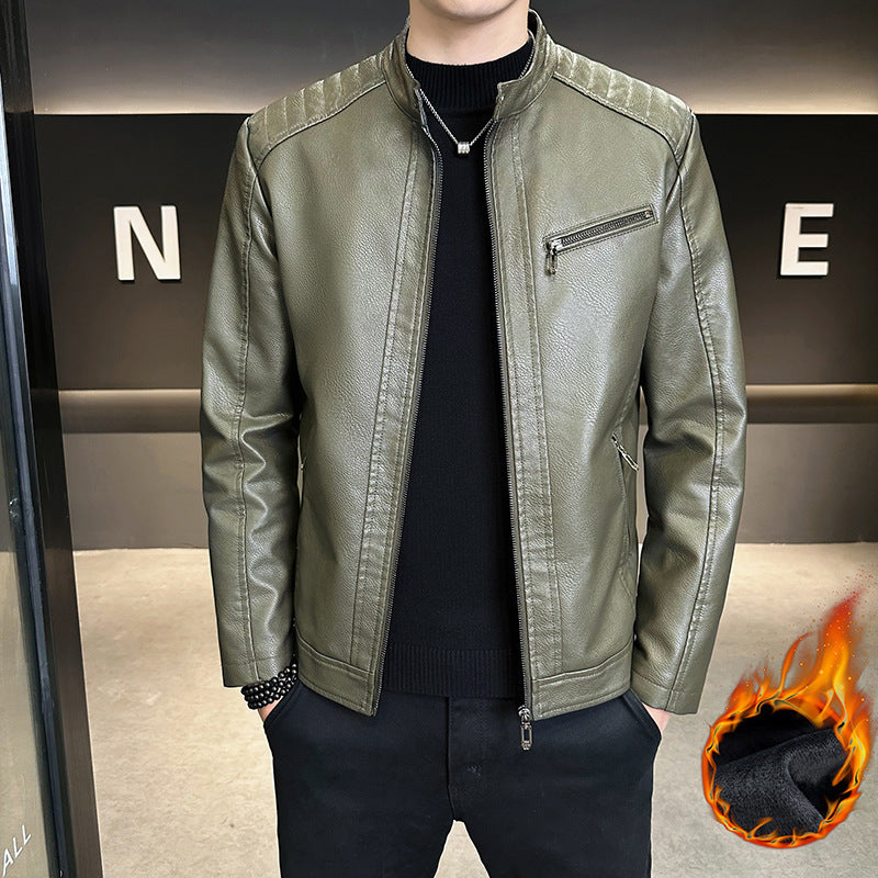 Herren Modische Kunstlederjacke mit praktischem Stehkragen Drune