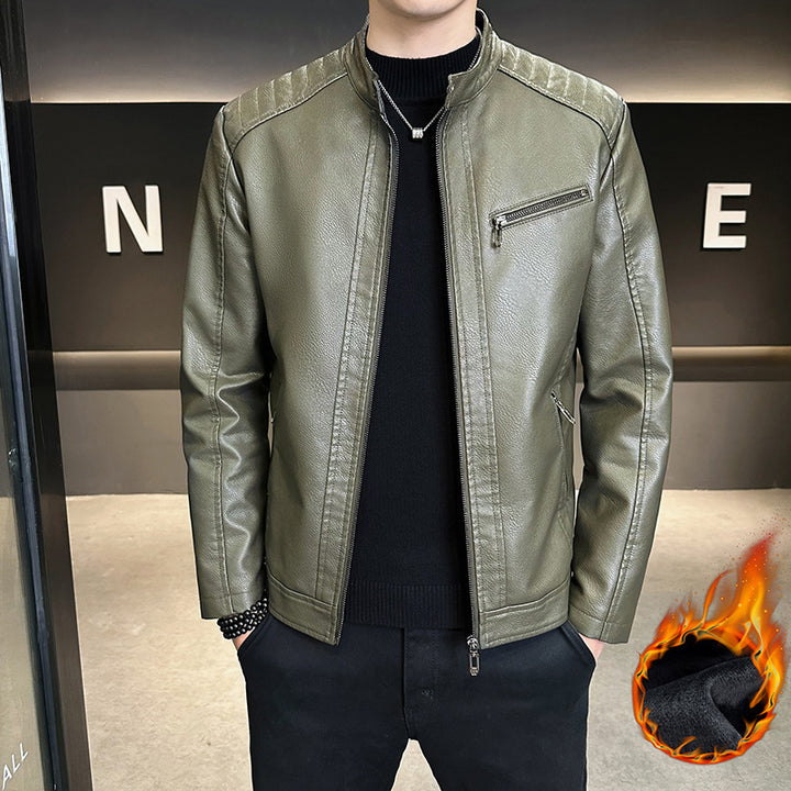 Herren Modische Kunstlederjacke mit praktischem Stehkragen Drune