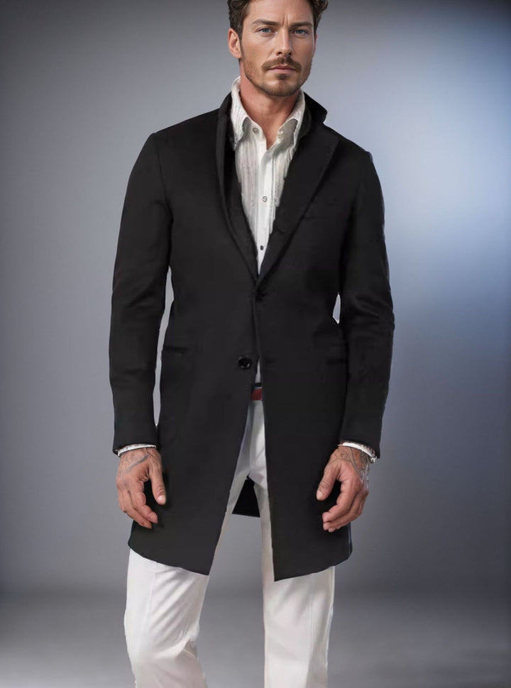 Herren Langer Unstrukturierter Leinen-Blazer mit Ein-Knopf-Verschluss und aufgesetzten Taschen Drune
