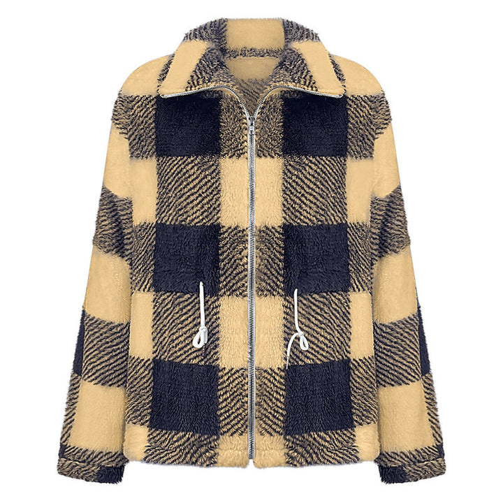 Damen kuschelige Oversize-Jacke mit kariertem Muster Drune