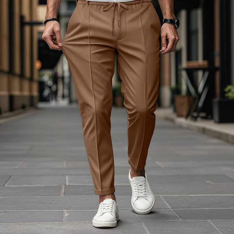 Herren nan moderne tapered Jogginghose mit Bügelfalte und Kordelzug Drune
