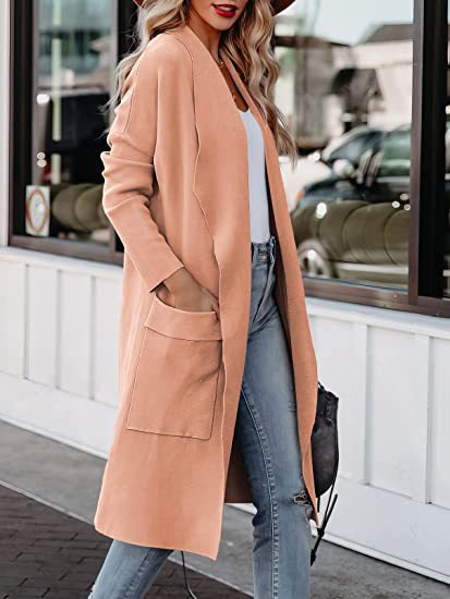 Damen Longline Cardigan mit praktischen Taschen und fließendem Schnitt Drune