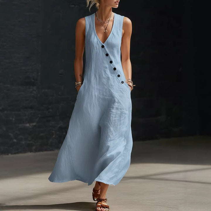 Damen Langarmkleid mit seitlichem Schlitz und Knopfdetails Drune