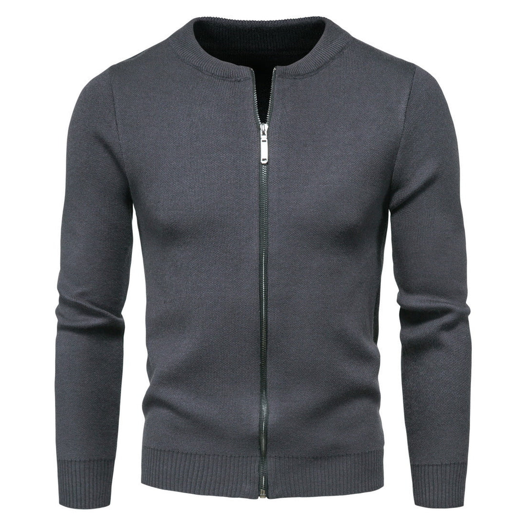 Herren stylische Strickjacke mit modernem Zipper und hohem Kragen Drune