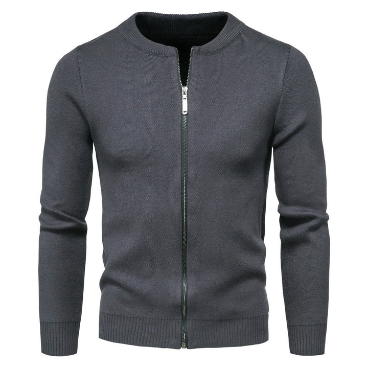 Herren stylische Strickjacke mit modernem Zipper und hohem Kragen Drune