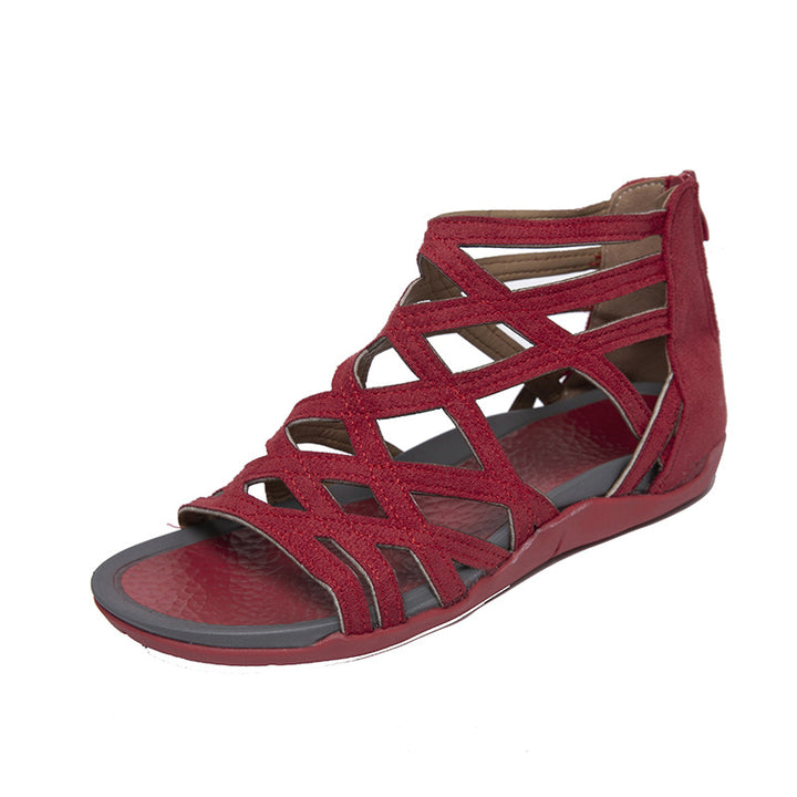 Damen  Riemchen-Sandalen mit geflochtenem Gitterdesign, gepolstertem Komfortfußbett und praktischem Fersenreißverschluss Drune