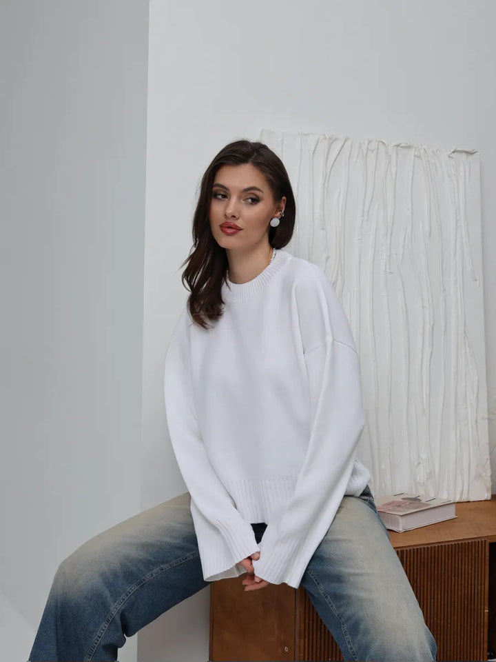 Damen lässiger Strickpullover mit voluminösen Ärmeln und modernem Design Drune