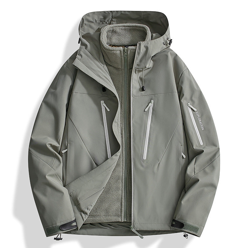 Herren Zwei-in-Eins Softshell-Outdoorjacke mit abnehmbarer Fleece-Innenjacke und wasserdichten Reißverschlüssen Drune