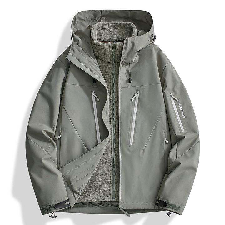 Herren Zwei-in-Eins Softshell-Outdoorjacke mit abnehmbarer Fleece-Innenjacke und wasserdichten Reißverschlüssen Drune