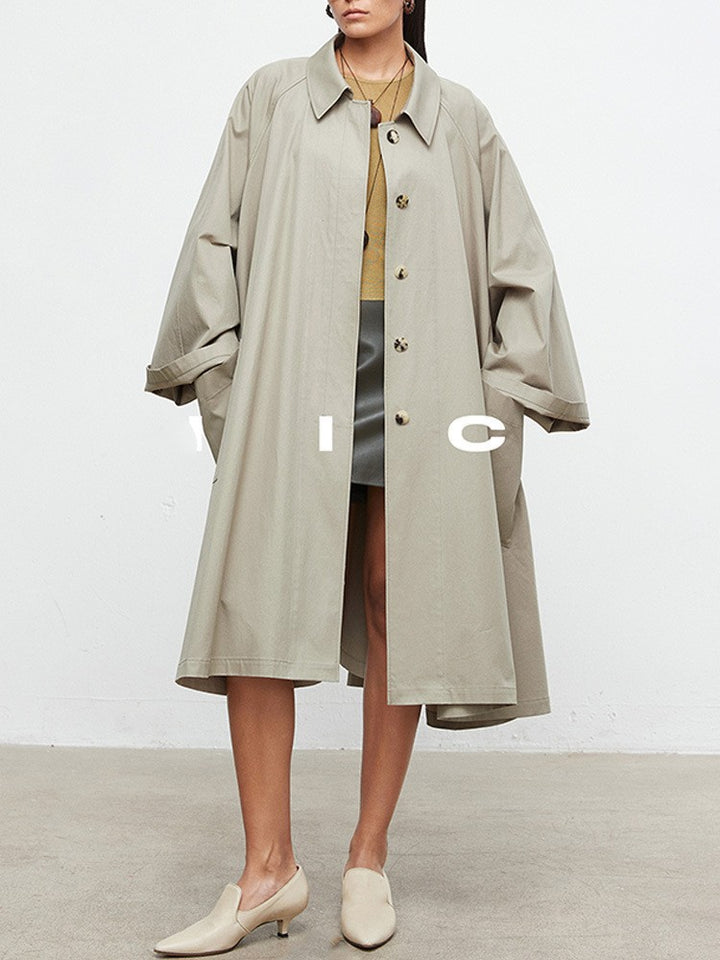 Damen lässiger Trenchcoat mit übergroßen Ärmeln und Button-Details Drune