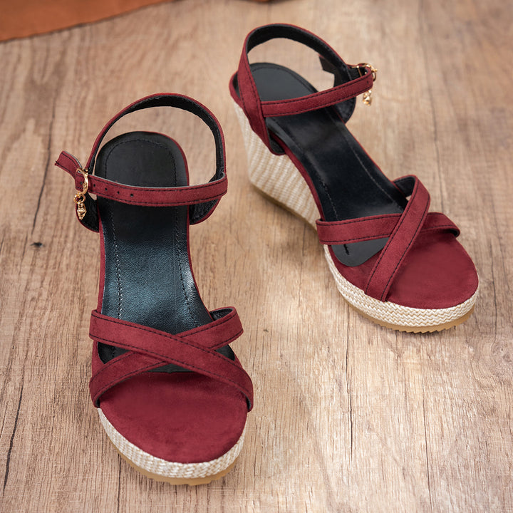 Damen Wedge-Sandalen mit elegantem Kreuzriemen und komfortablem Fußbett Drune