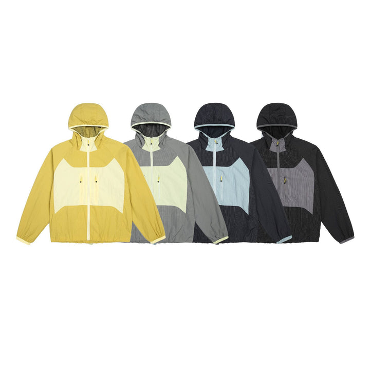 Unisex Leichte Kapuzen-Windjacke mit Ripstop‑Material, Colourblock‑Einsätzen und Fronttaschen Drune