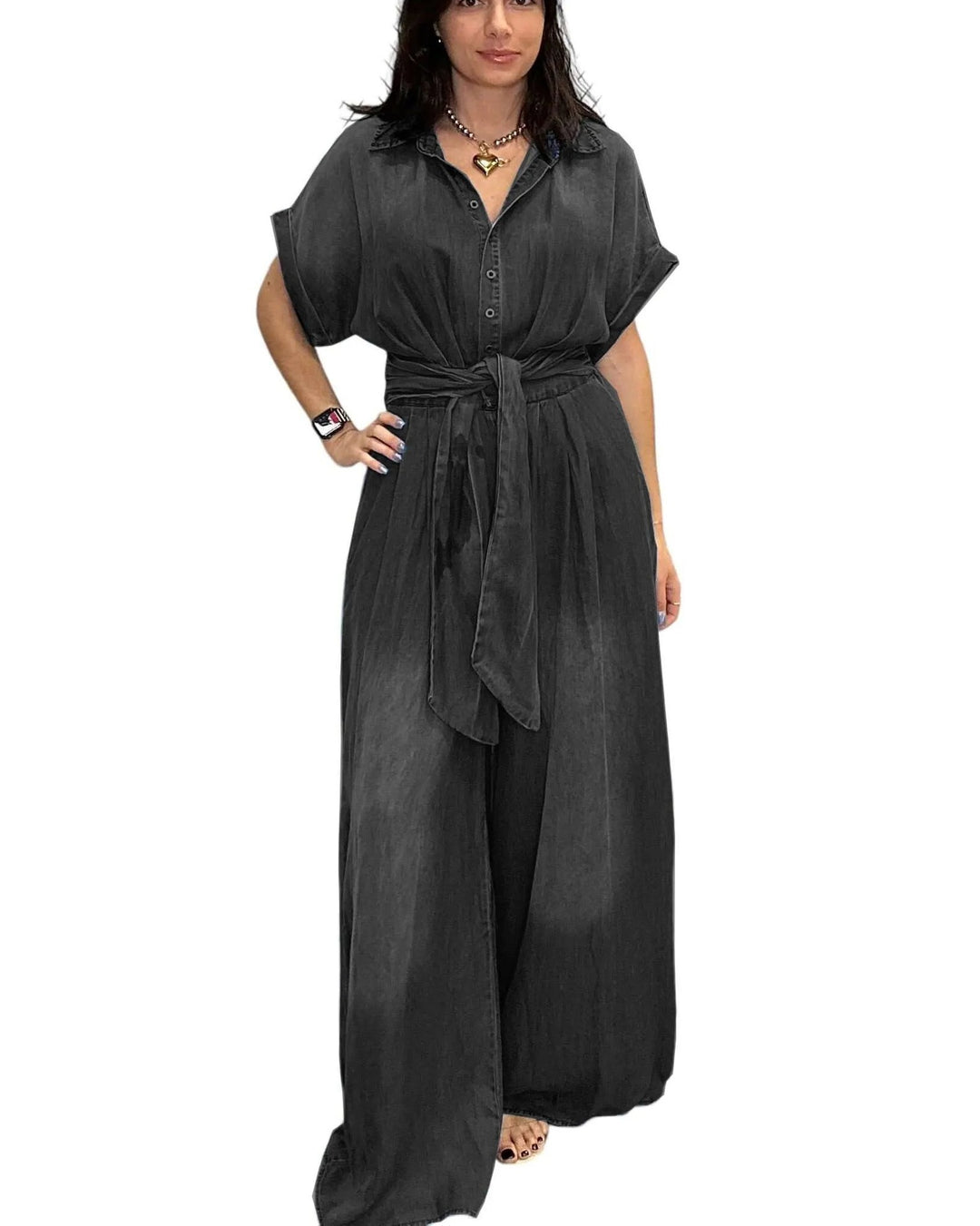 Damen lässiger Denim-Overall mit weitem Bein und praktischen Taschen Drune