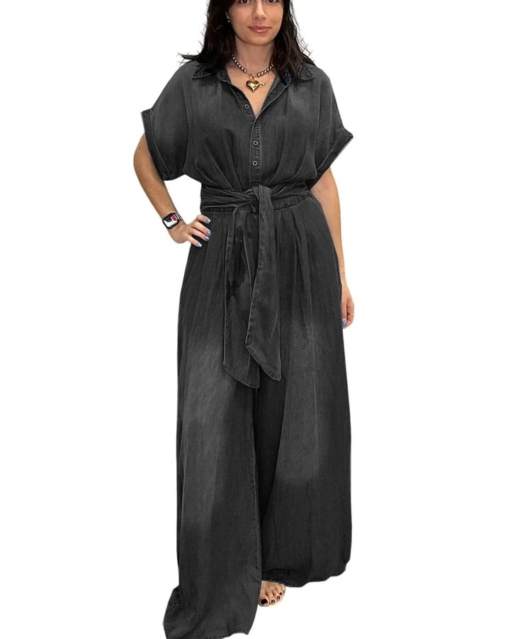 Damen lässiger Denim-Overall mit weitem Bein und praktischen Taschen Drune