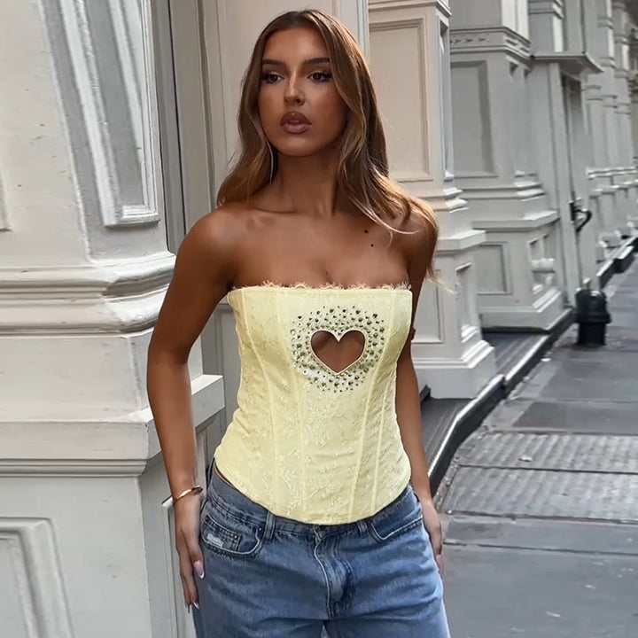 Damen Corsage-Top mit herzförmigem Ausschnitt und Spitzenverzierungen Drune