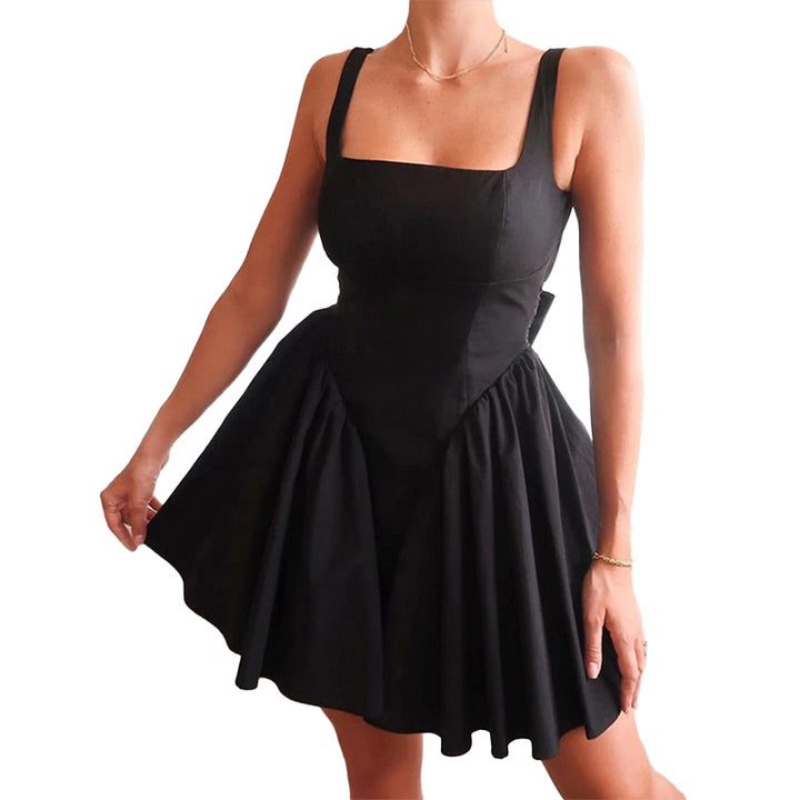 Damen Kurzkleid mit Quadrat-Ausschnitt und fließendem Rock Drune