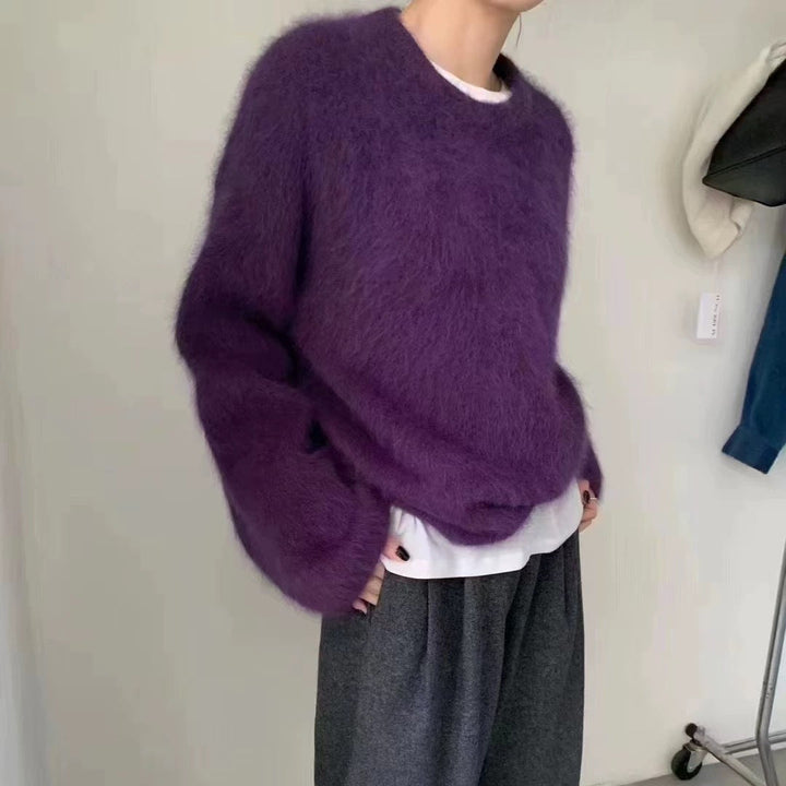 Damen Flauschiger Pullover mit überschnittenen Schultern und weitem Schnitt Drune