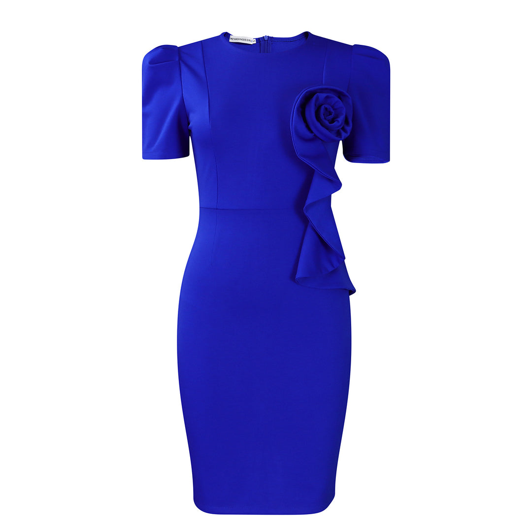 Damen Figurbetontes Kleid mit dekorativer Rüschenapplikation Drune