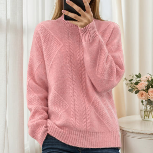 Damen nan strukturierter Oversize-Strickpullover mit Stehkragen und Rippbündchen Drune