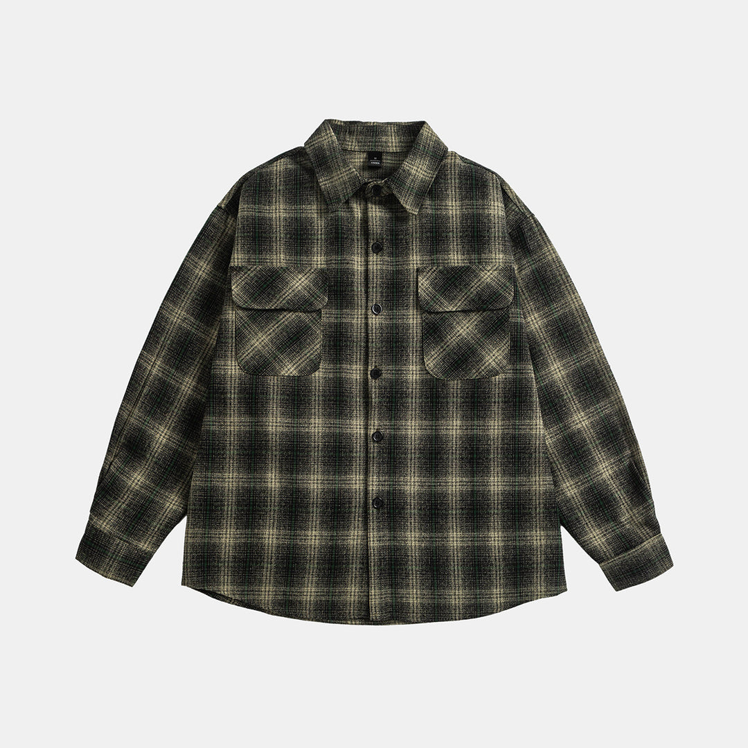 Unisex Kariertes Overshirt‑Jacke im Flanelllook mit Brustpattentaschen Drune