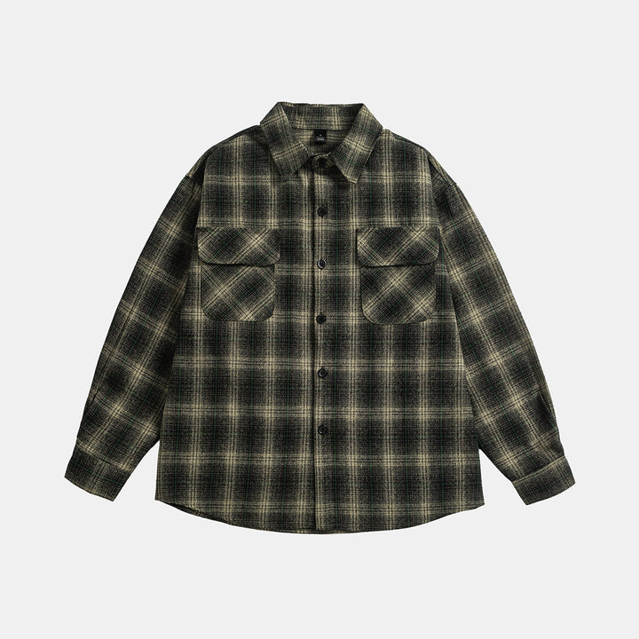 Unisex Kariertes Overshirt‑Jacke im Flanelllook mit Brustpattentaschen Drune