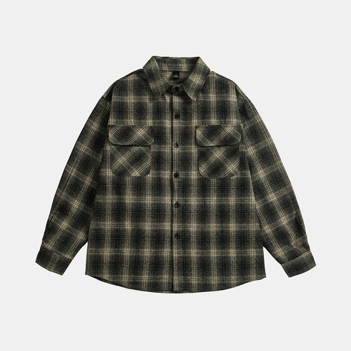 Unisex Kariertes Overshirt‑Jacke im Flanelllook mit Brustpattentaschen Drune