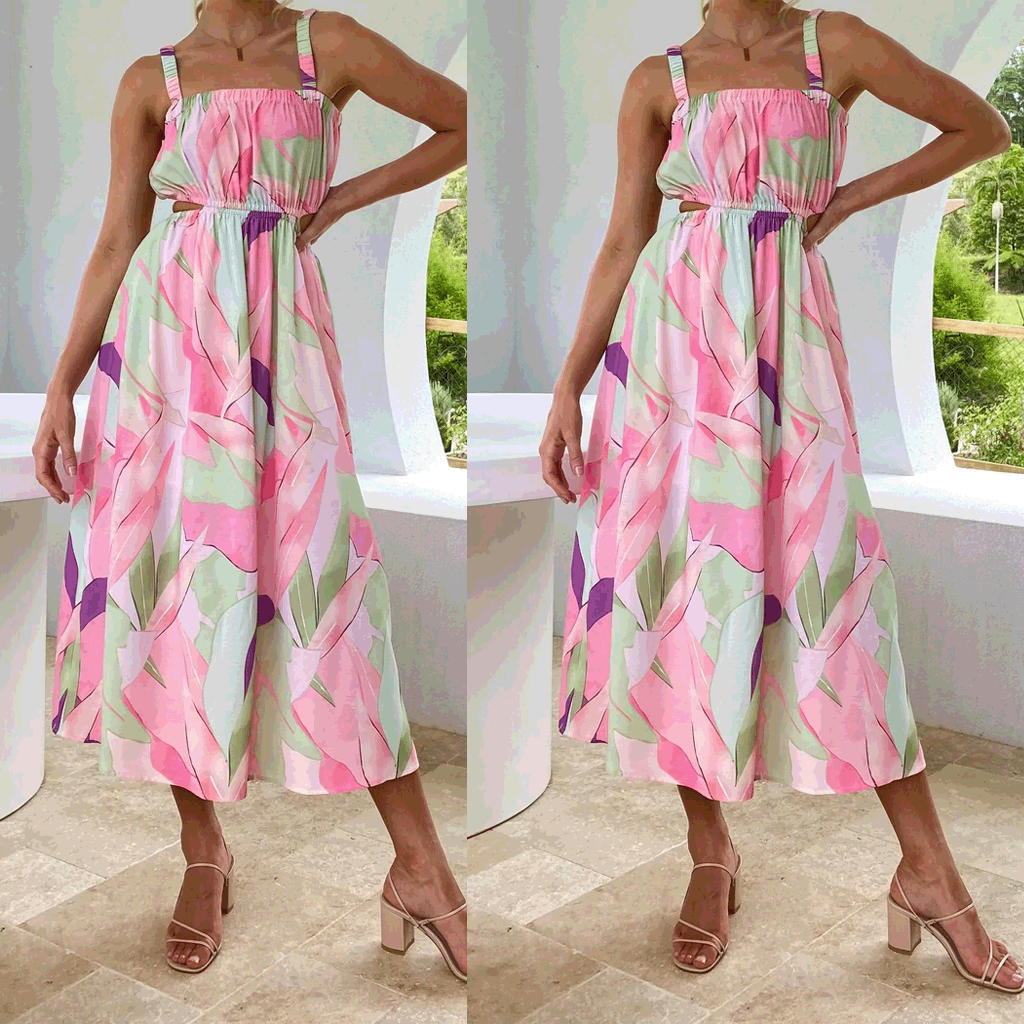Damen Maxikleid mit elastischem Taillenzug und trägerfreiem Oberteil Drune