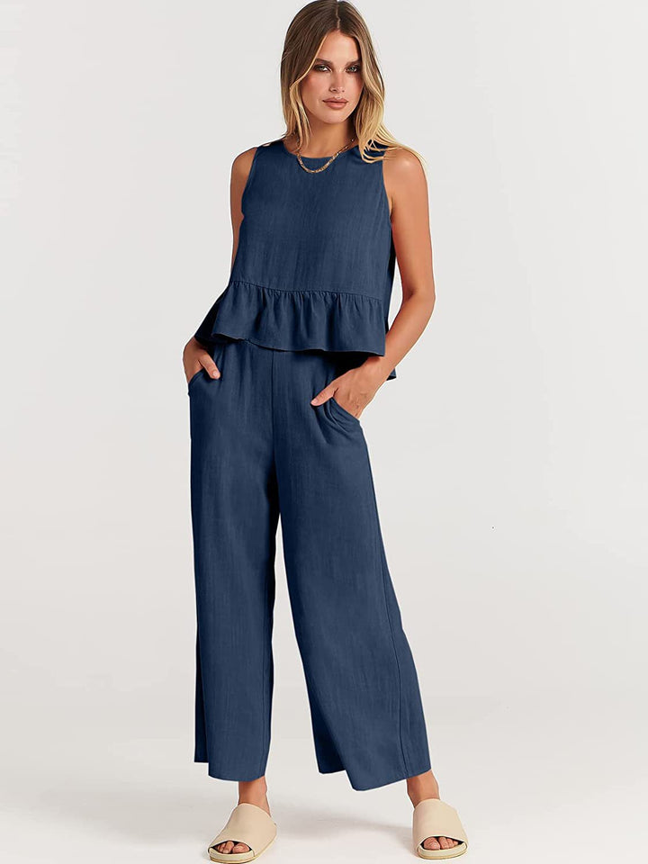 Damen luftiges und elegantes Zweiteiler-Set mit Rüschendetails Drune
