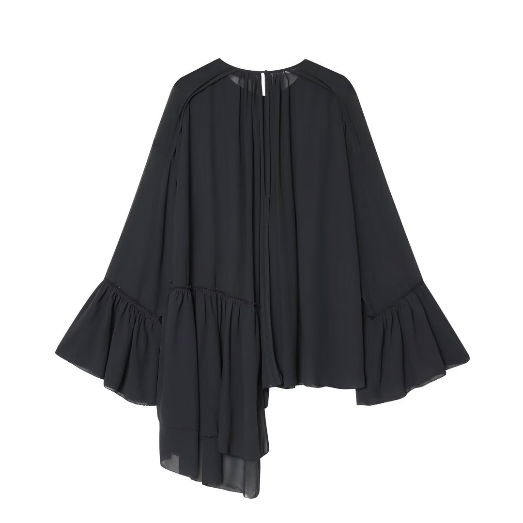 Damen asymmetrische Volant-Tunika mit Raffungen Drune