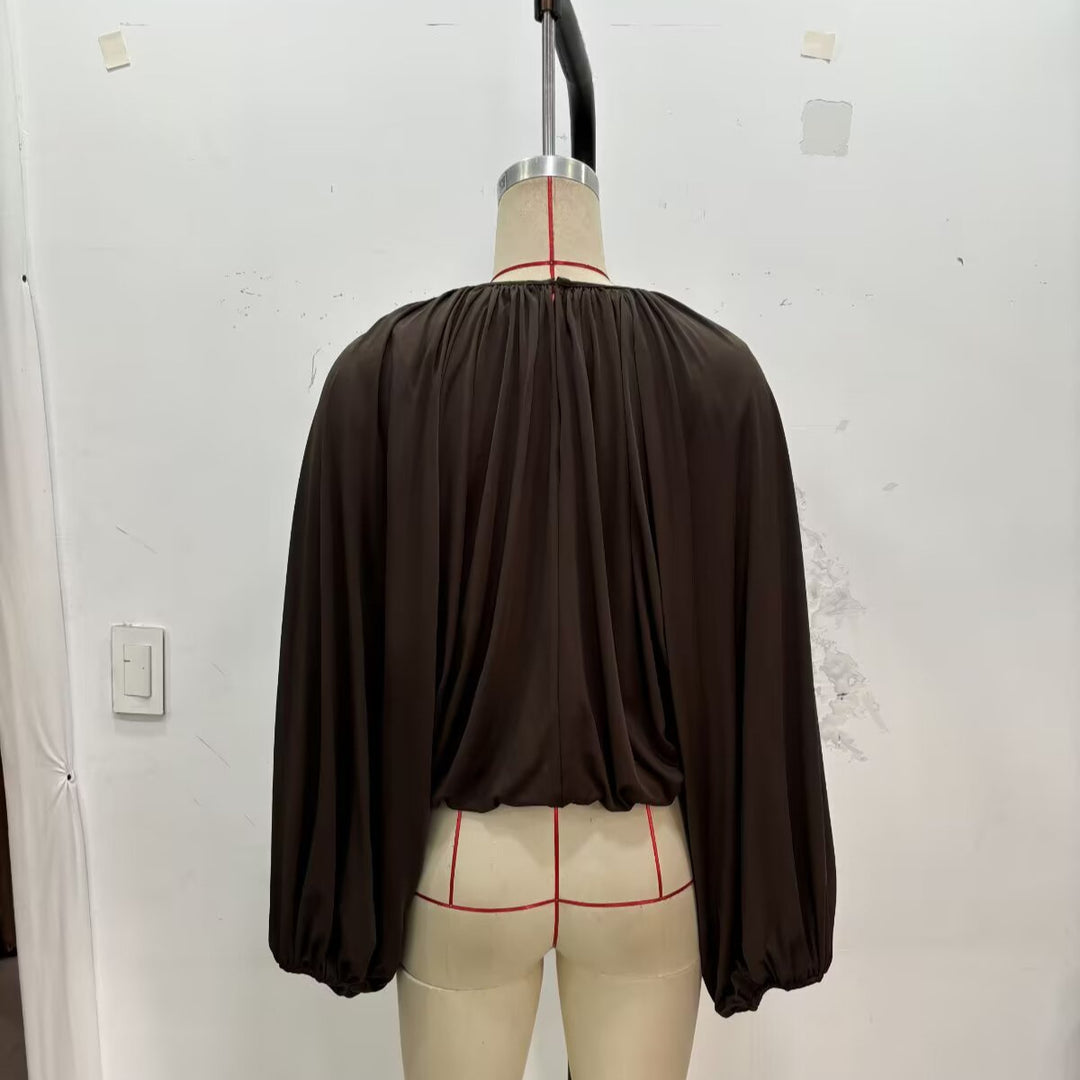 Damen Plissiertes Oversize-Blusenshirt mit weiten Ballonärmeln Drune
