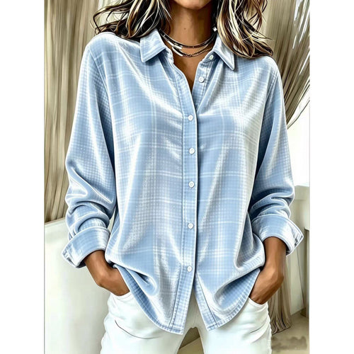 Damen Samt-Hemdbluse mit Karomuster und lockerem Oversize-Schnitt Drune
