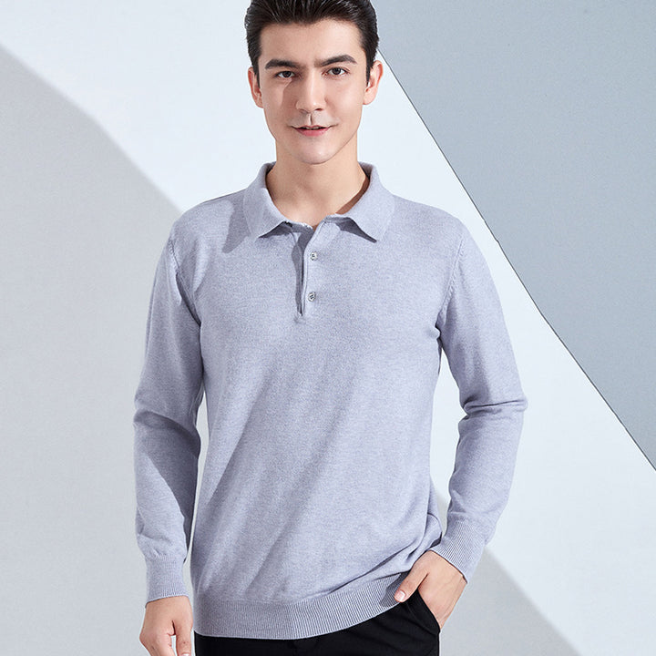 Herren Feiner Langarm-Poloshirt aus Feinstrick mit 3‑Knopf‑Leiste und schmaler Passform Drune