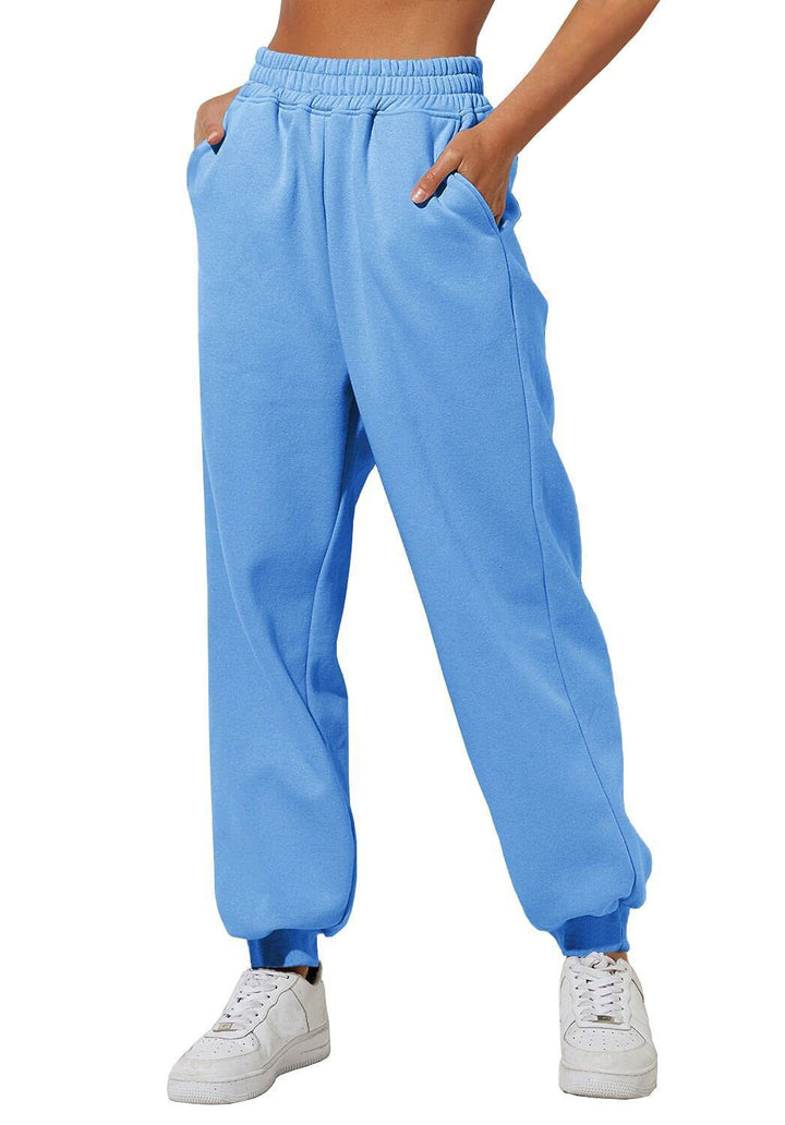 Damen nan weite High‑Waist Jogginghose mit soften Bügelfalten, elastischem Komfortbund und gerippten Knöchelbündchen Drune