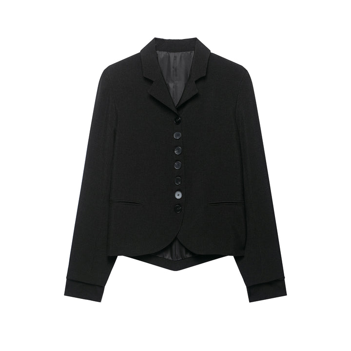 Damen Cropped-Blazer mit asymmetrisch geschnittenem Vorderteil und klassischem Revers Drune