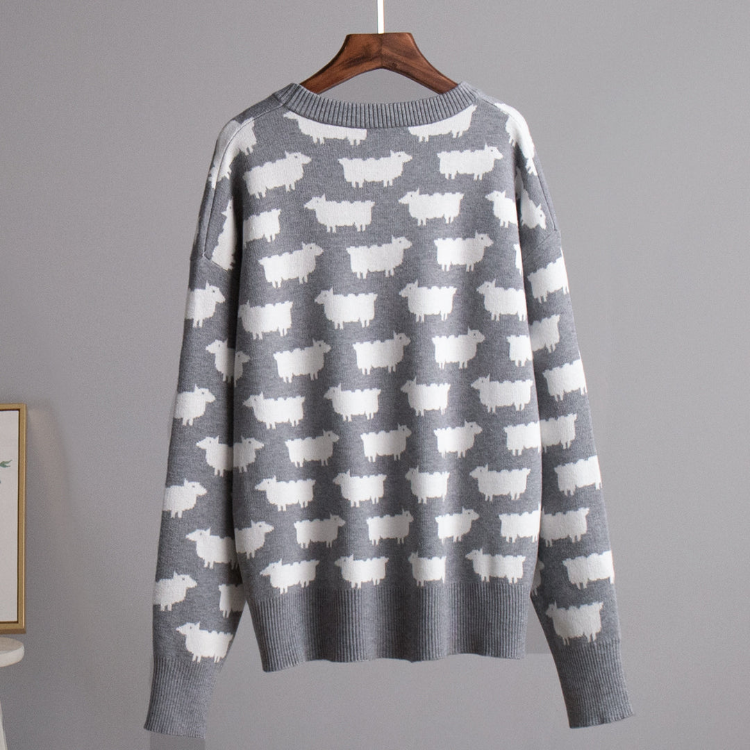 Damen Gemütlicher Pullover mit kreativem Schafe-Muster Drune