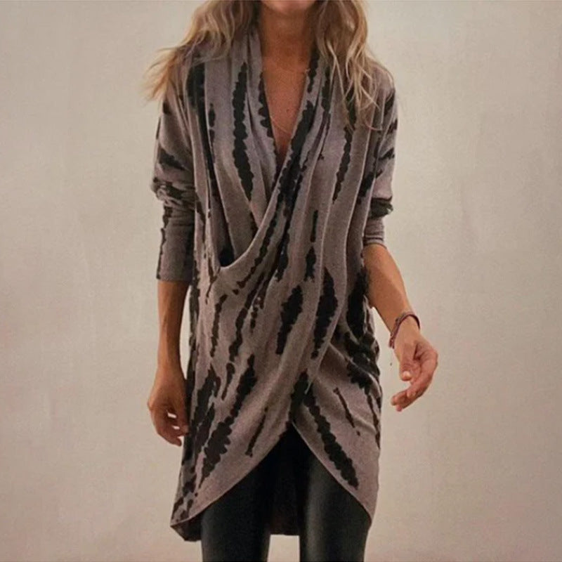 Damen drapierter Strickcardigan mit Wickeloptik, weichem Fall und abstraktem Muster Drune