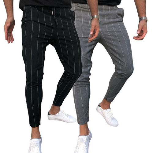 Herren Slim-Fit Cropped Chinohose mit Nadelstreifen und elastischem Bund Drune