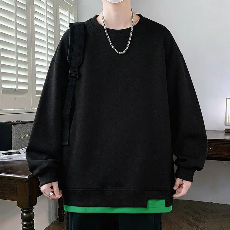 Herren Oversize‑Sweatshirt mit kontrastierenden Ärmeln, Rundhalsausschnitt & Labelpatch Drune