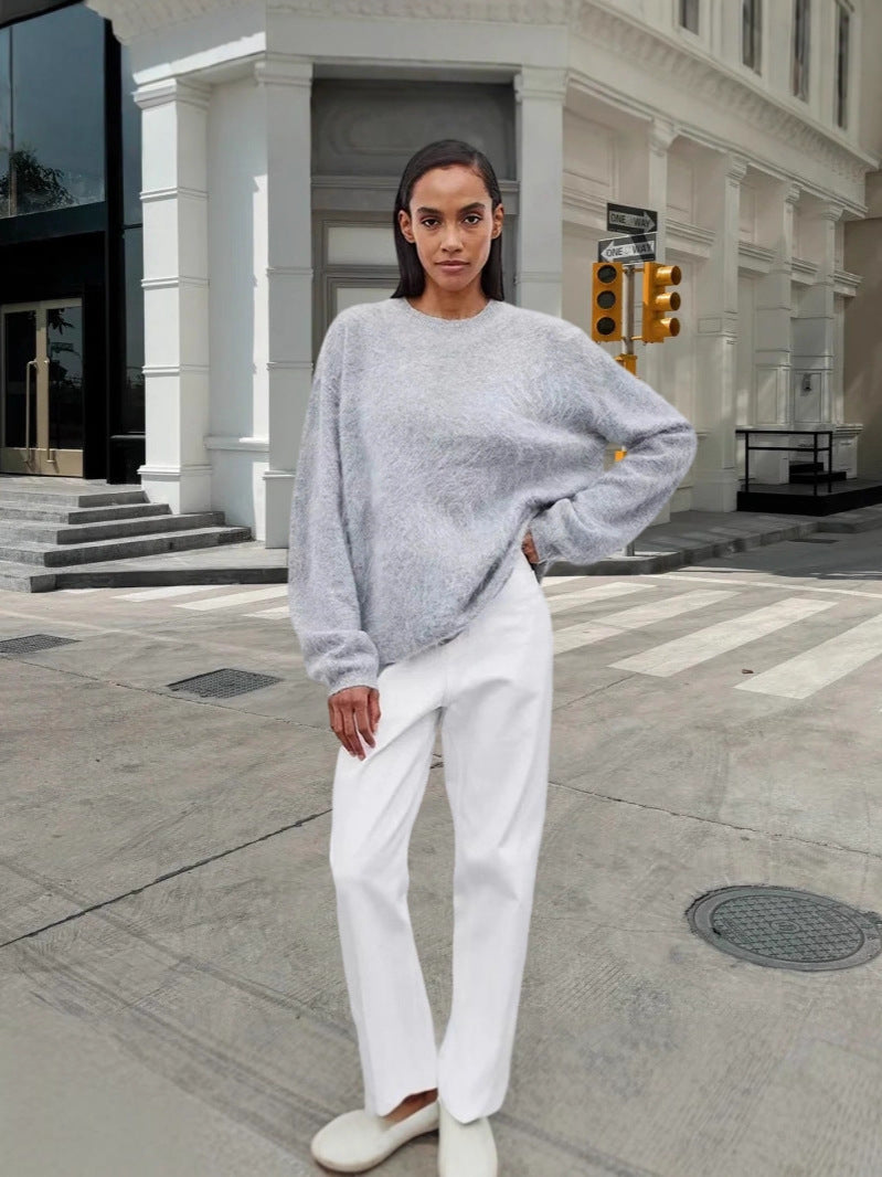 Damen weicher Strickpullover mit elegantem Rundhalsausschnitt und lässigem Schnitt Drune