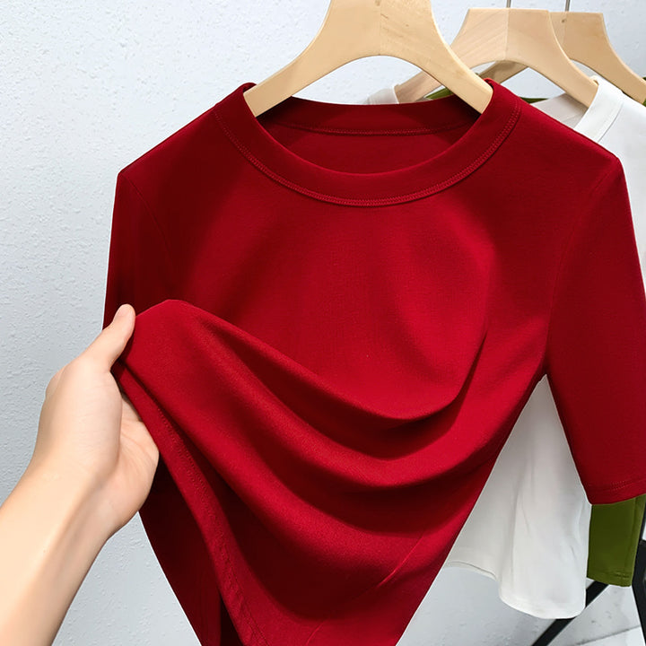 Damen Basic T-Shirt mit weicher Baumwollmischung und körperbetonter Passform Drune