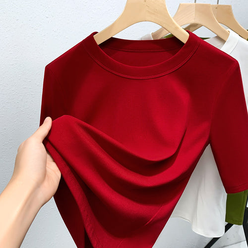 Damen Basic T-Shirt mit weicher Baumwollmischung und körperbetonter Passform Drune